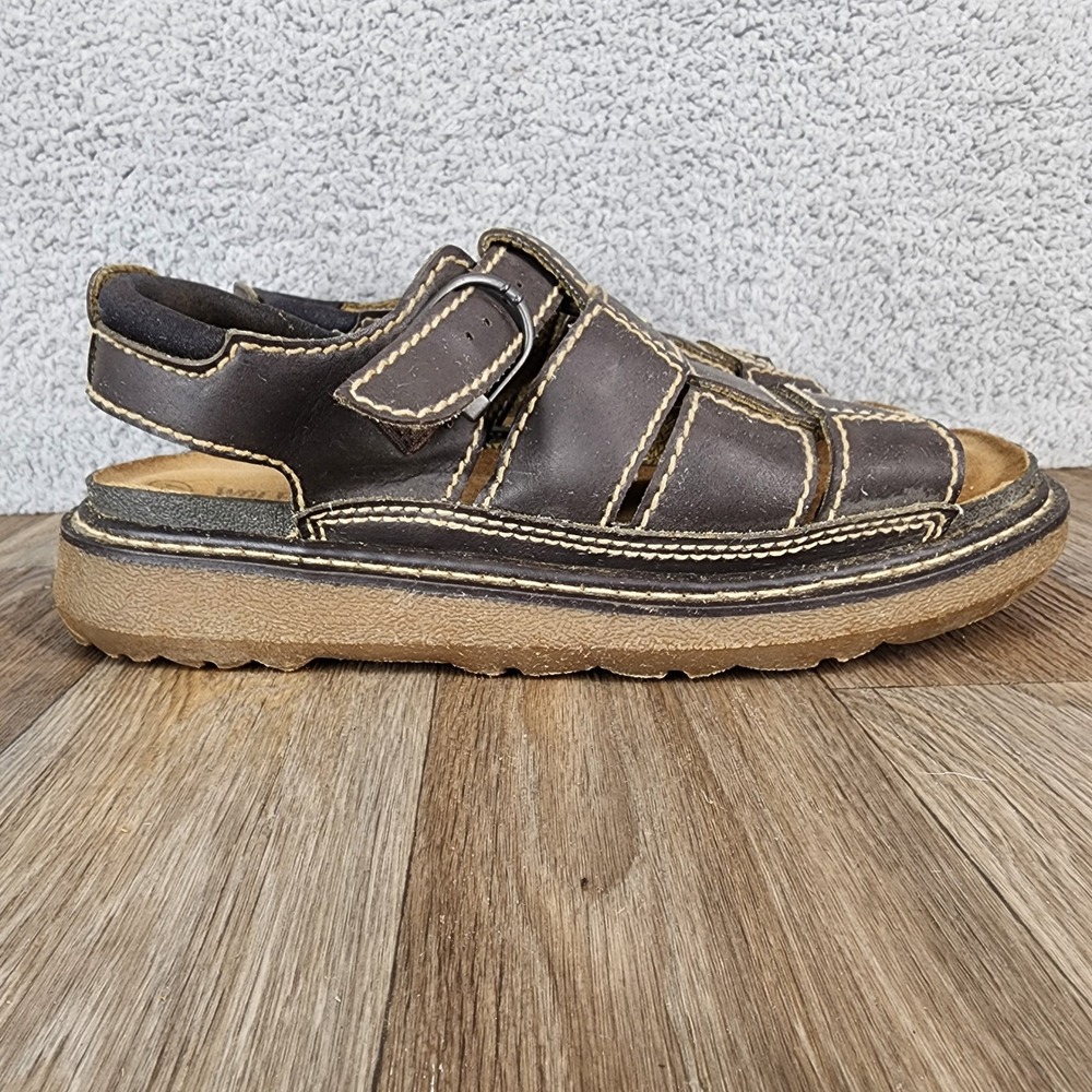 Wolfe Island Y2K Mens 11 Open Toe Chunky Brown Leather Fisherman Sandals Comfort